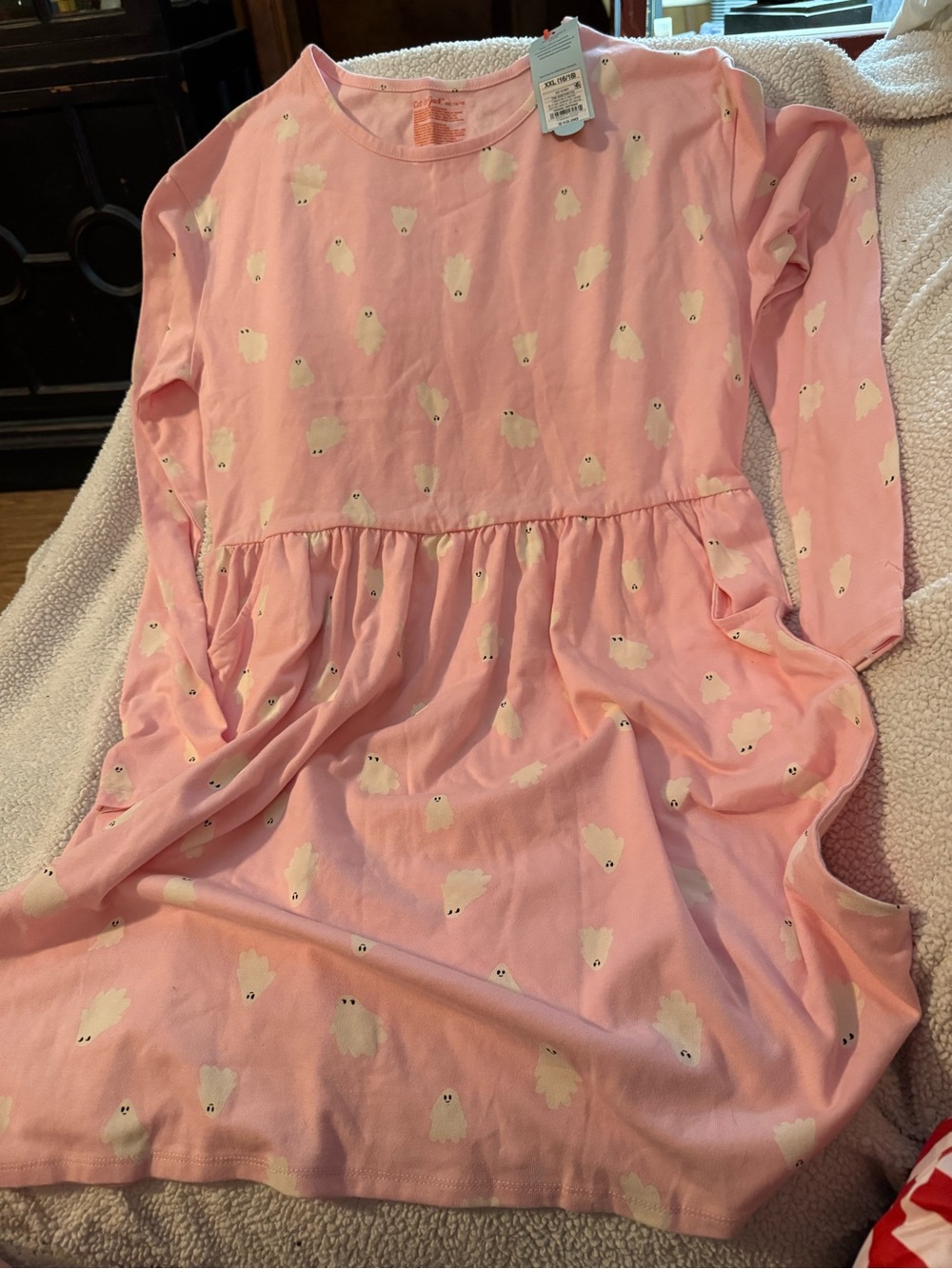 Pink Ghost Print Long Sleeve Kids Dress Cat & Jack Girls Size XXL 16 18 B18